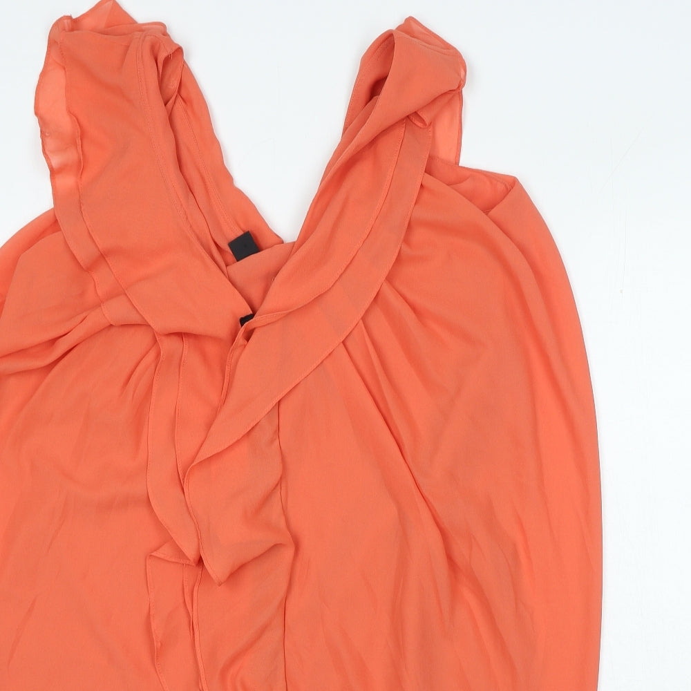 H&M Womens Orange Polyester Mini Size 10 V-Neck Hook & Eye