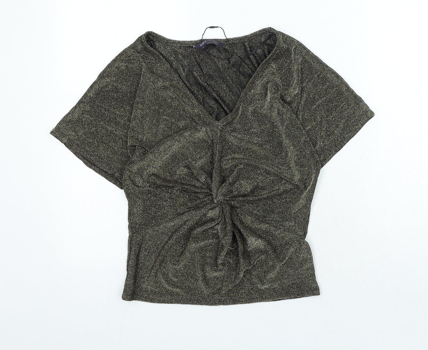 Marks and Spencer Womens Gold Polyimide Basic Blouse Size XS V-Neck