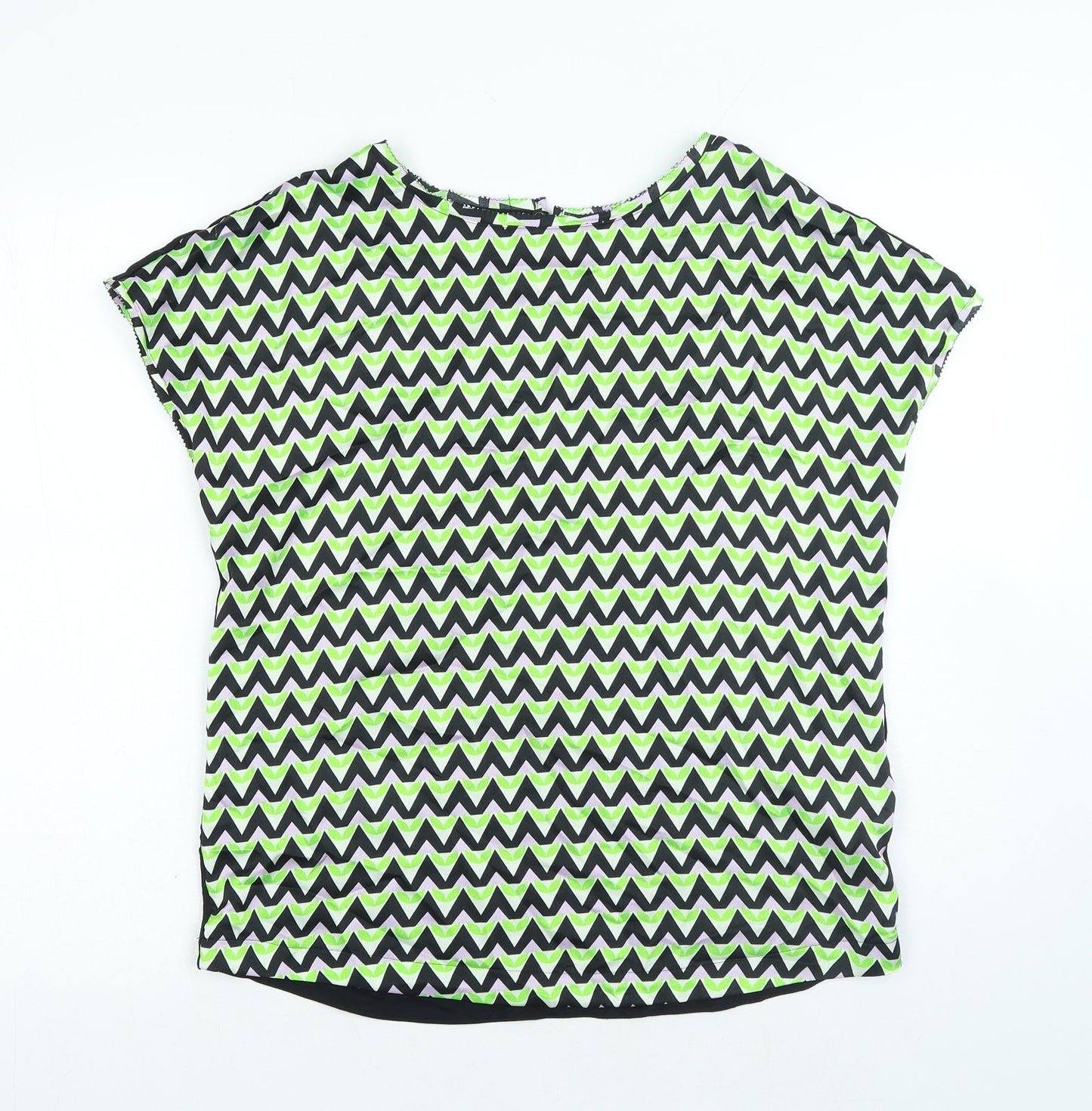 Marks and Spencer Womens Multicoloured Geometric Viscose Basic Blouse Size 8 Round Neck