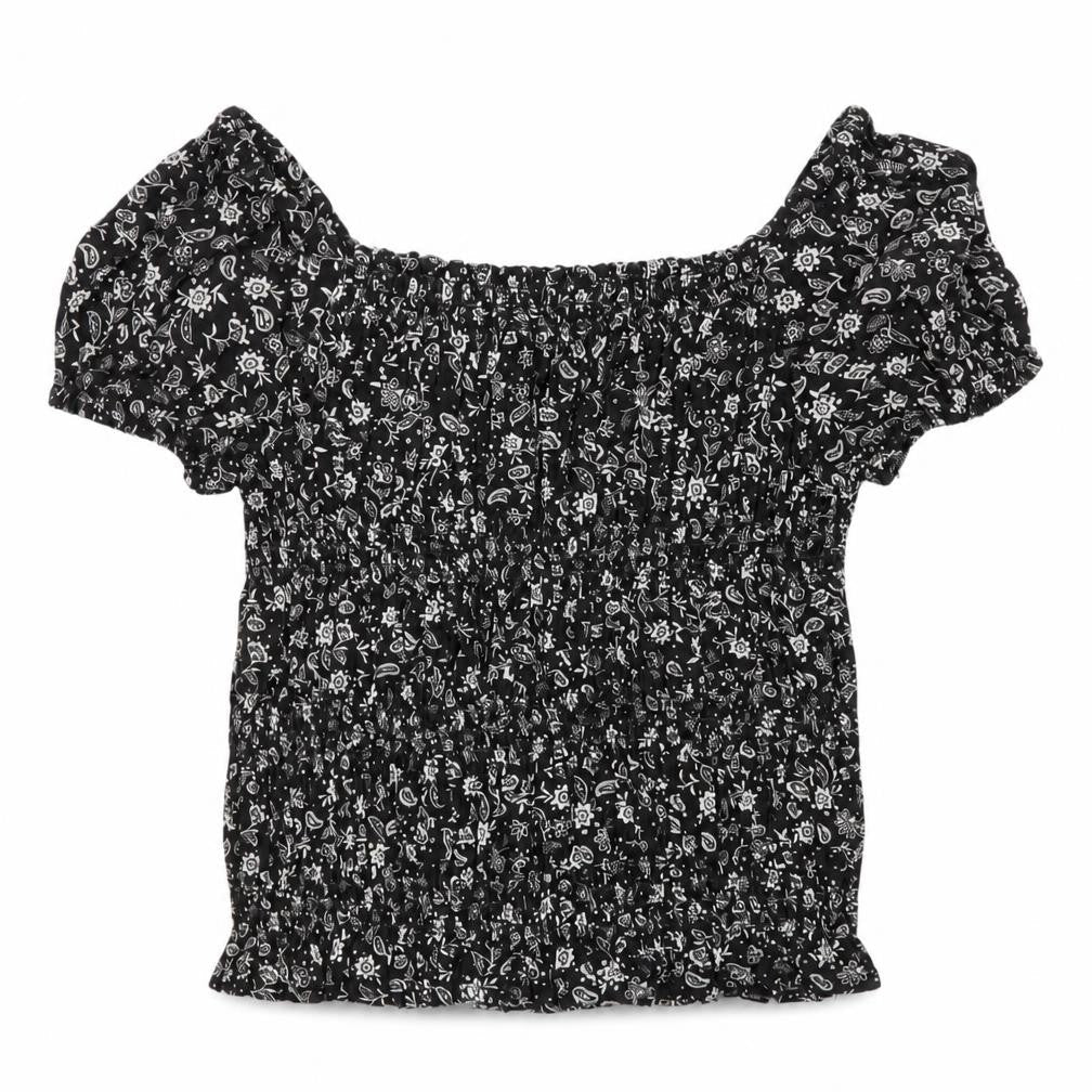 Marks and Spencer Girls Grey Floral Viscose Basic Blouse Size 8-9 Years Square Neck Pullover