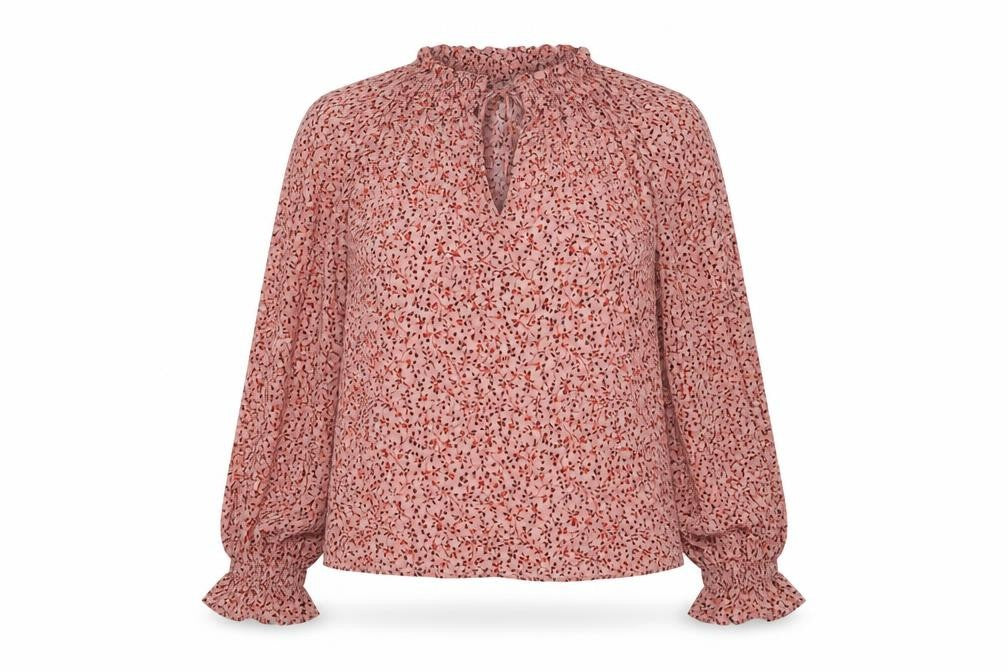 Marks and Spencer Womens Pink Floral Viscose Basic Blouse Size 8 Mock Neck