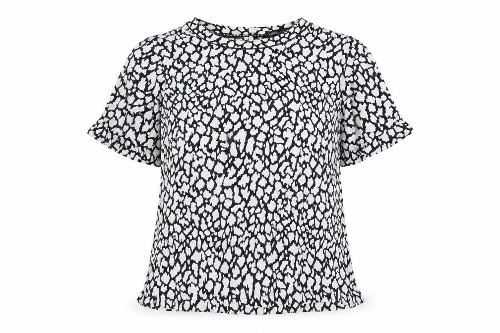 Marks and Spencer Womens White Geometric Viscose Basic Blouse Size 8 Round Neck