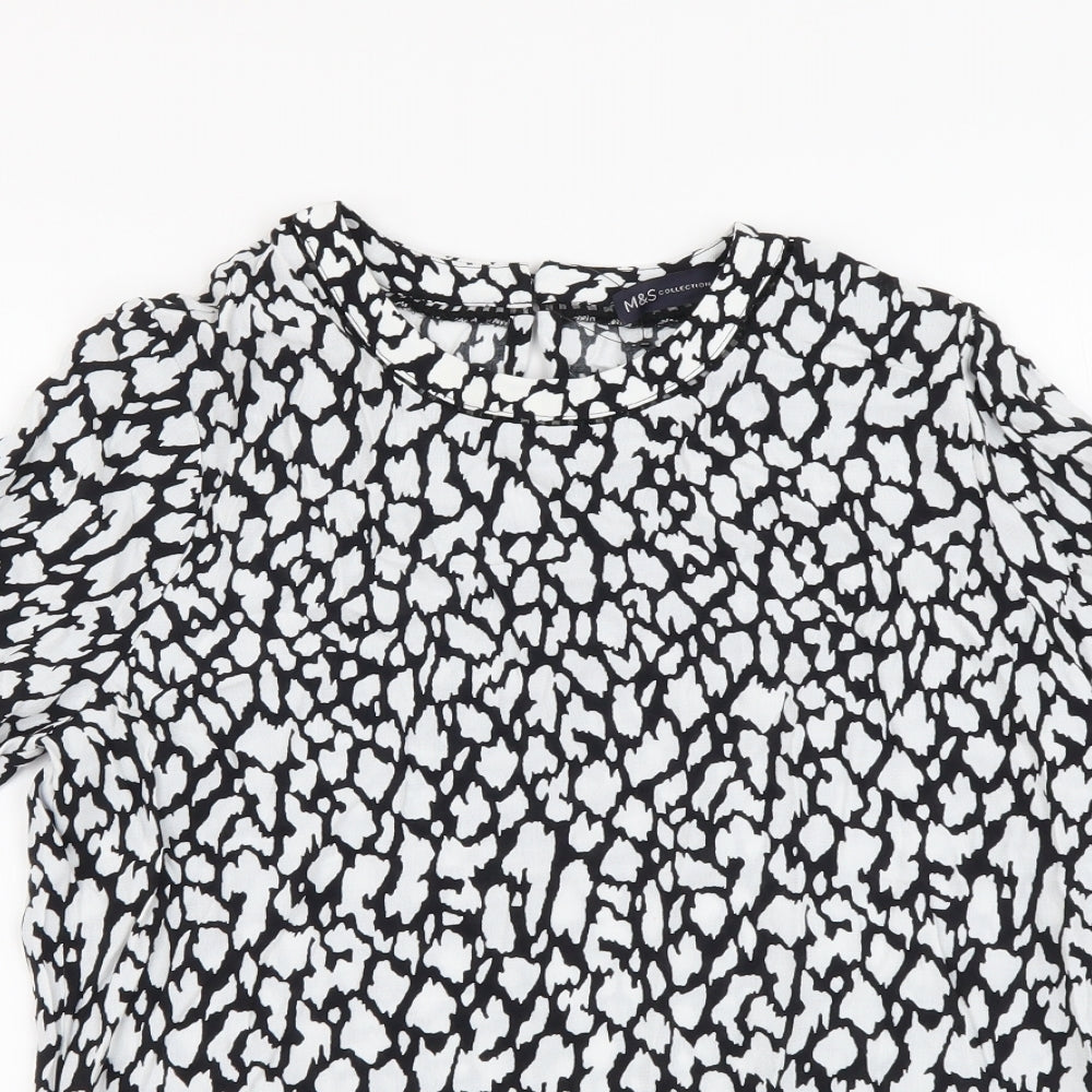 Marks and Spencer Womens White Geometric Viscose Basic Blouse Size 8 Round Neck