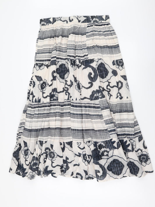 THE STOCK SHOP Womens Beige Geometric Cotton A-Line Skirt Size M Drawstring