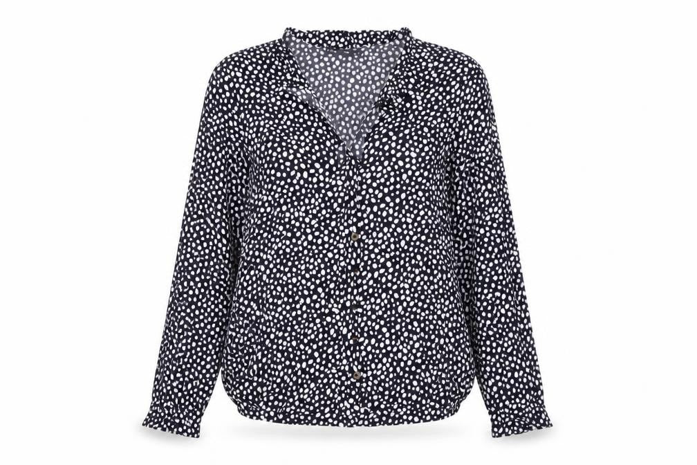 Marks and Spencer Womens Black Geometric Viscose Basic Button-Up Size 8 Round Neck