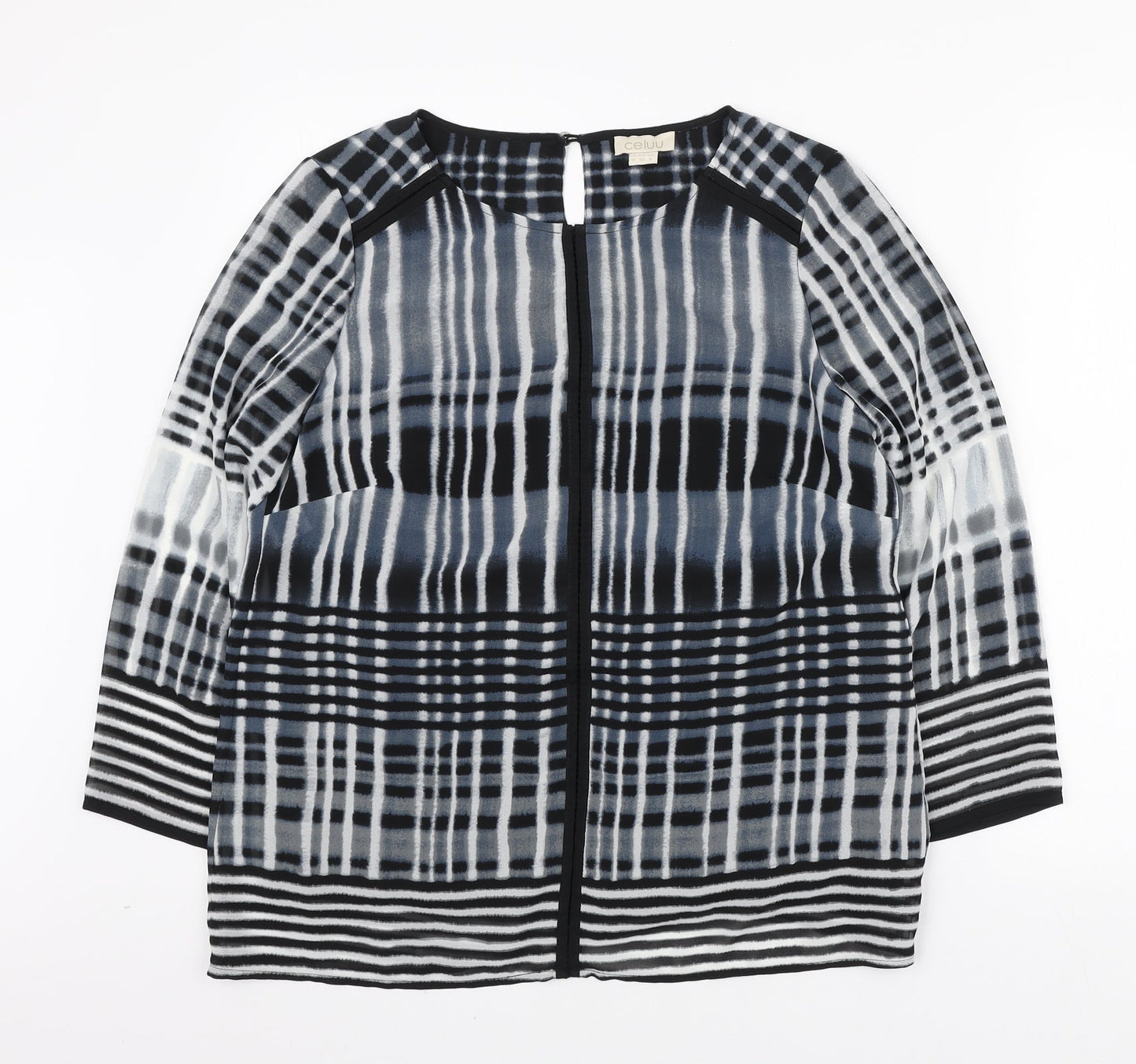 Celuu Womens Blue Geometric Polyester Basic Blouse Size 12 Round Neck