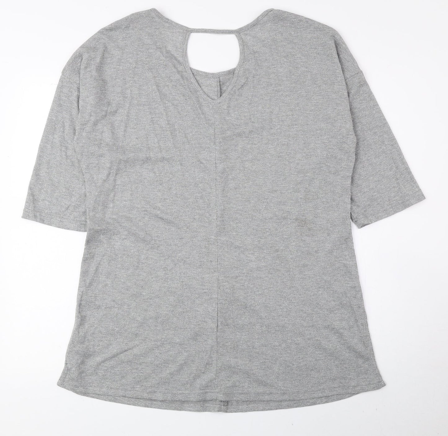 Preworn Womens Silver Polyester Basic T-Shirt Size 16 Round Neck