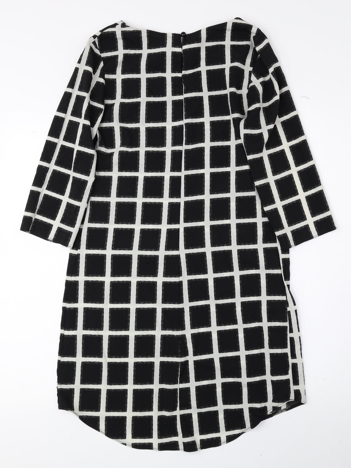 New Look Womens Black Check Polyester A-Line Size 8 Round Neck Button