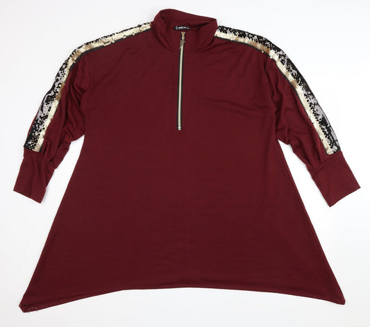 SHEILAY Womens Red Polyester A-Line Size XL High Neck Zip