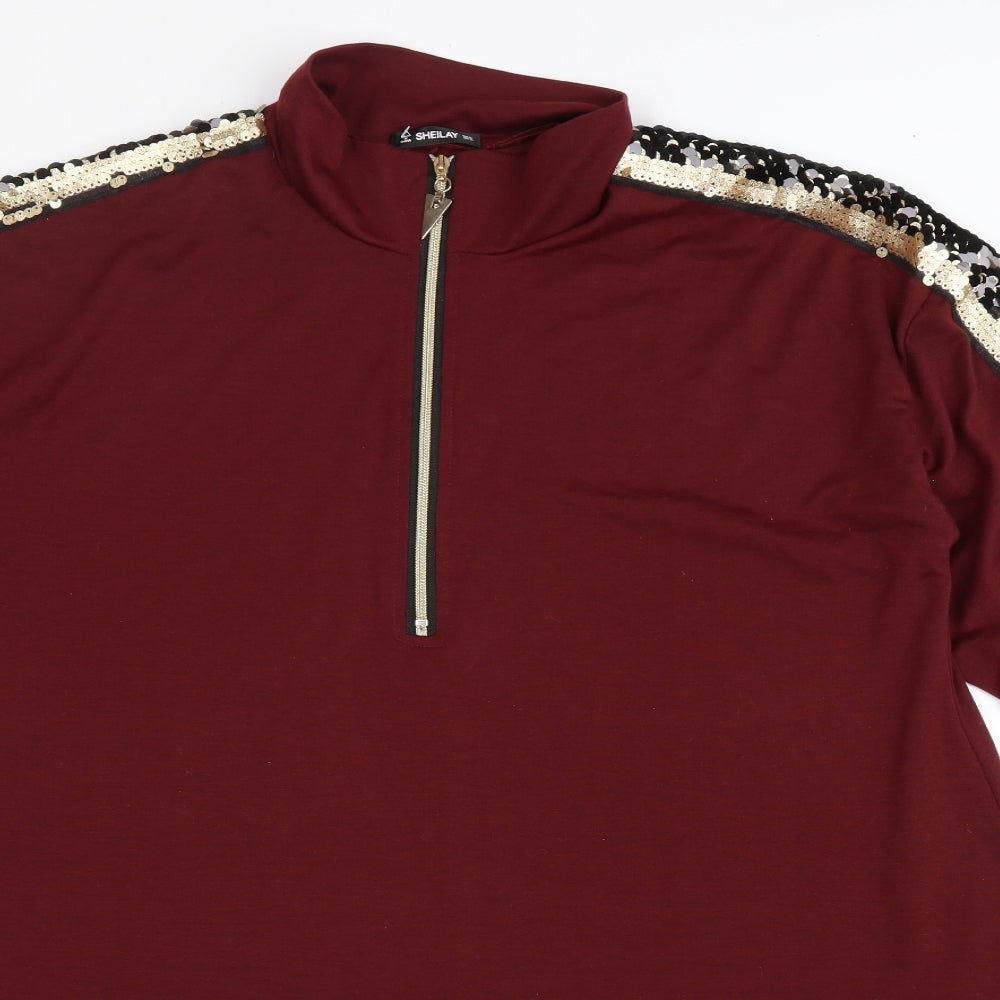 SHEILAY Womens Red Polyester A-Line Size XL High Neck Zip
