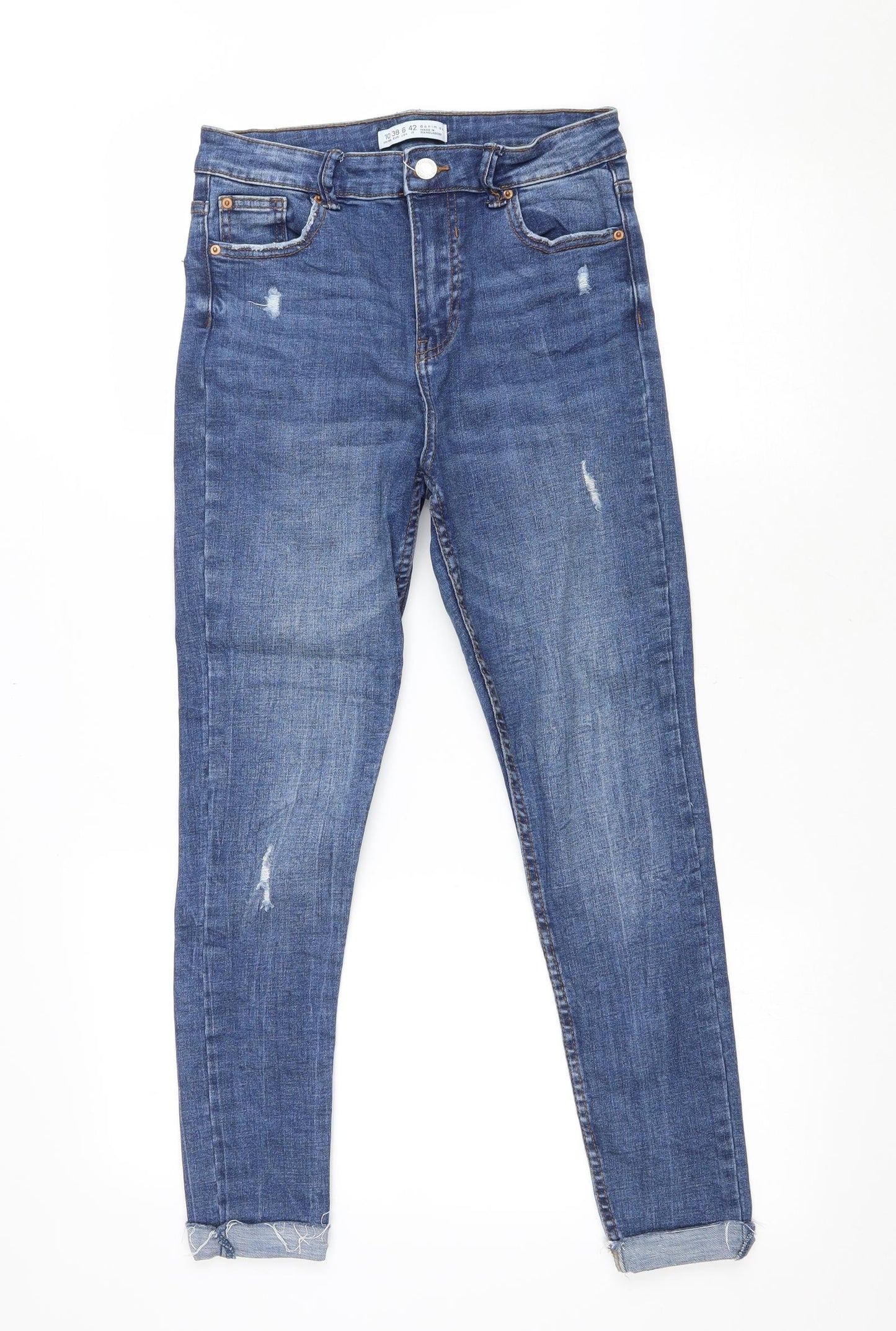 Denim & Co. Womens Blue Cotton Skinny Jeans Size 10 L25 in Regular Zip