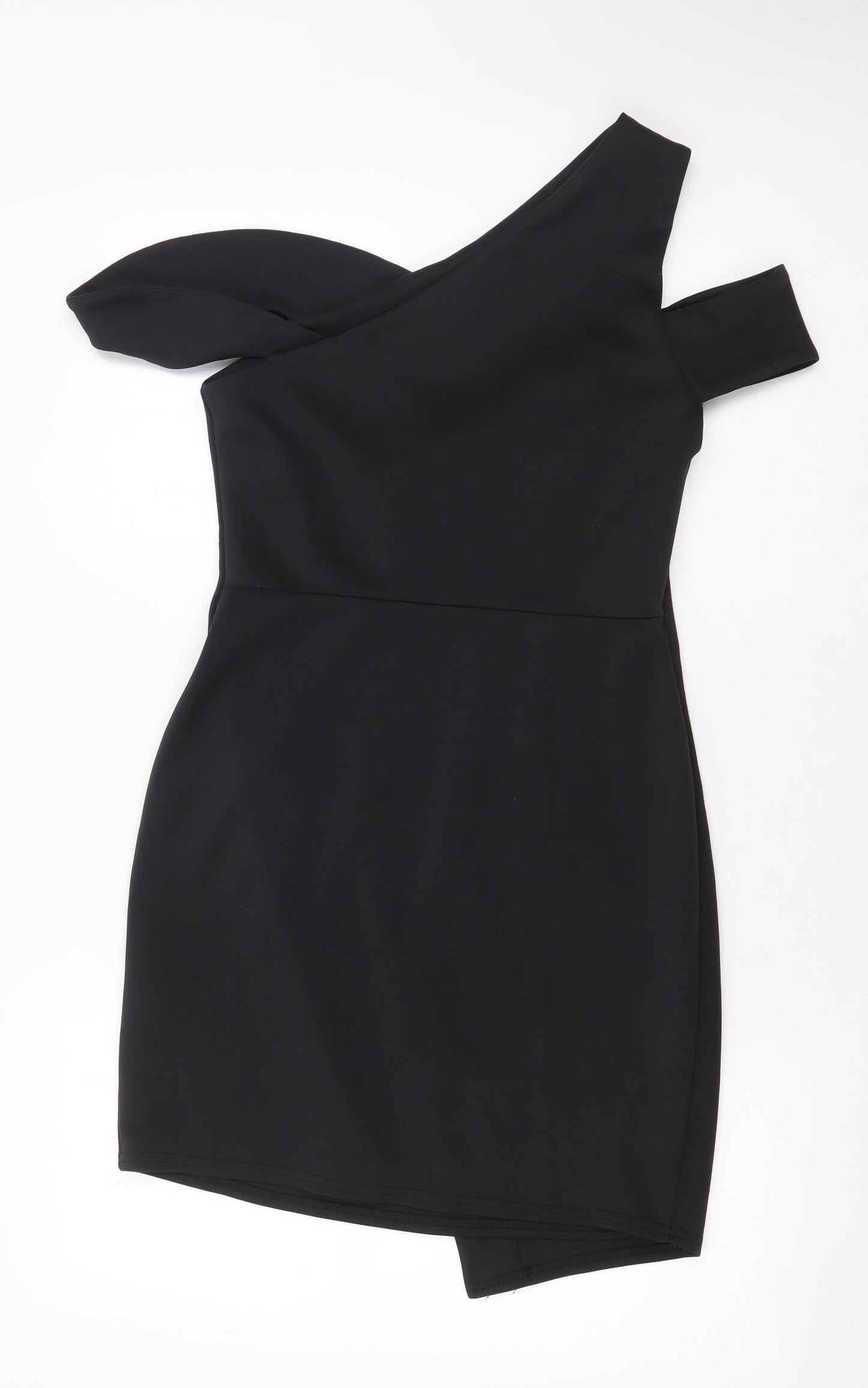 ASOS Womens Black Polyester Bodycon Size 10 One Shoulder Pullover - Cold Shoulder Detail