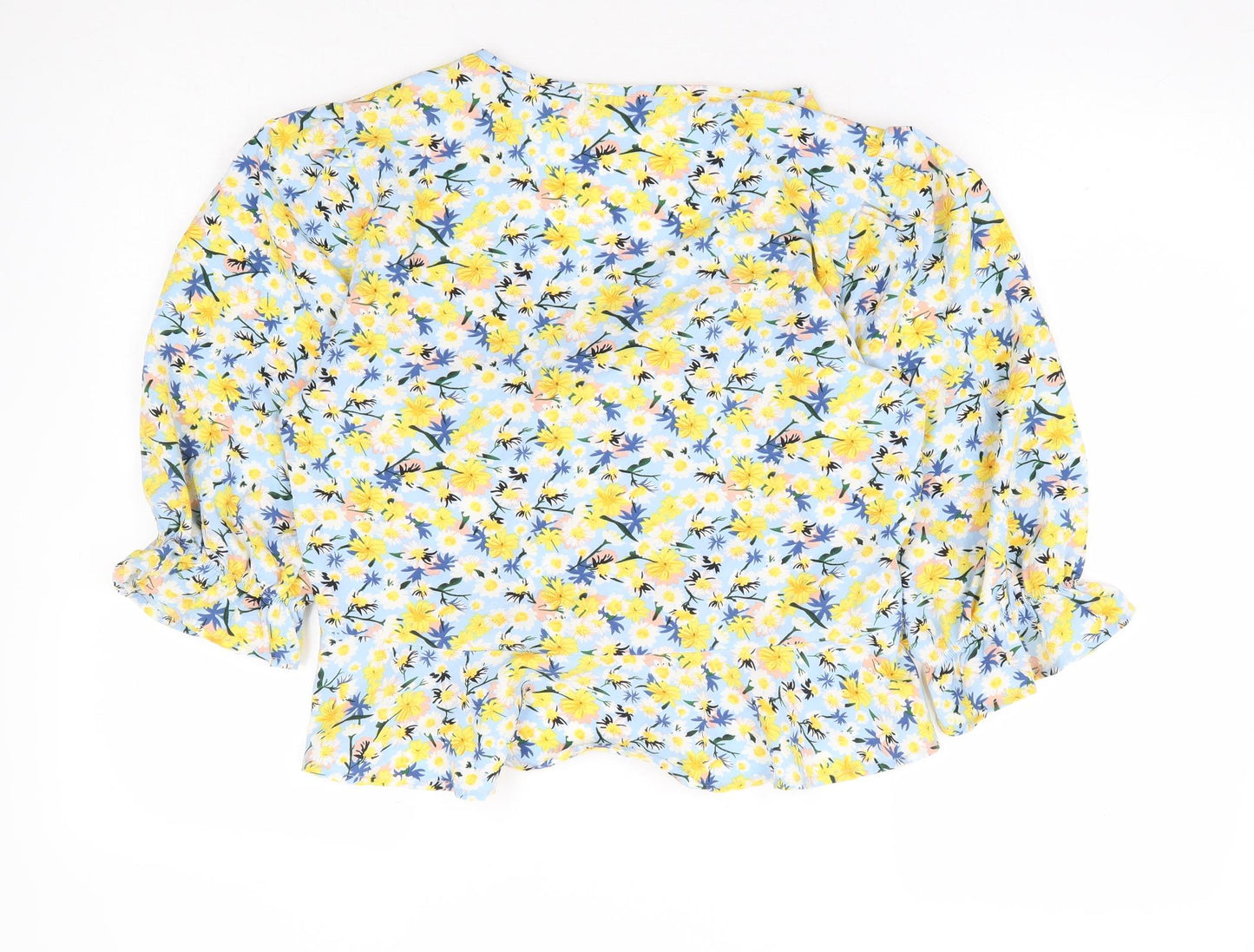 Quiz Womens Blue Floral Polyester Basic Blouse Size 14 V-Neck - Tie Front