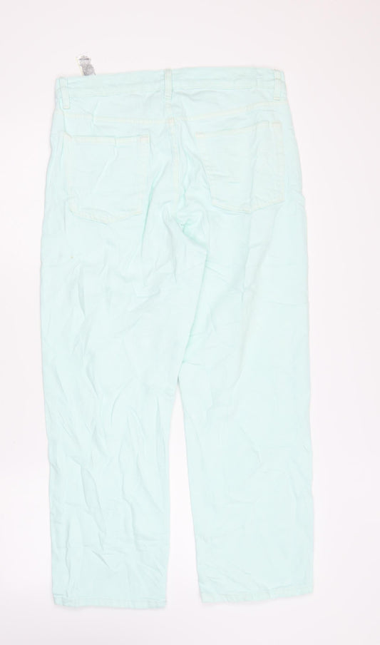 Marks and Spencer Womens Blue Cotton Straight Jeans Size 12 L26 in Regular Zip