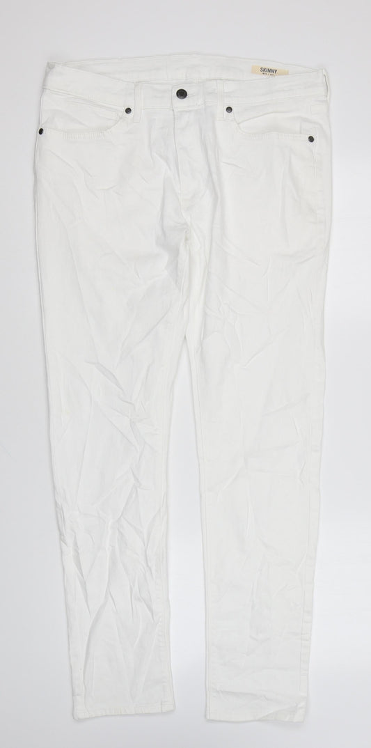 Marks and Spencer Womens White Cotton Skinny Jeans Size 34 in L31 in Regular Zip