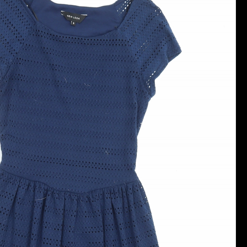 New Look Womens Blue Polyester A-Line Size 8 Boat Neck Pullover