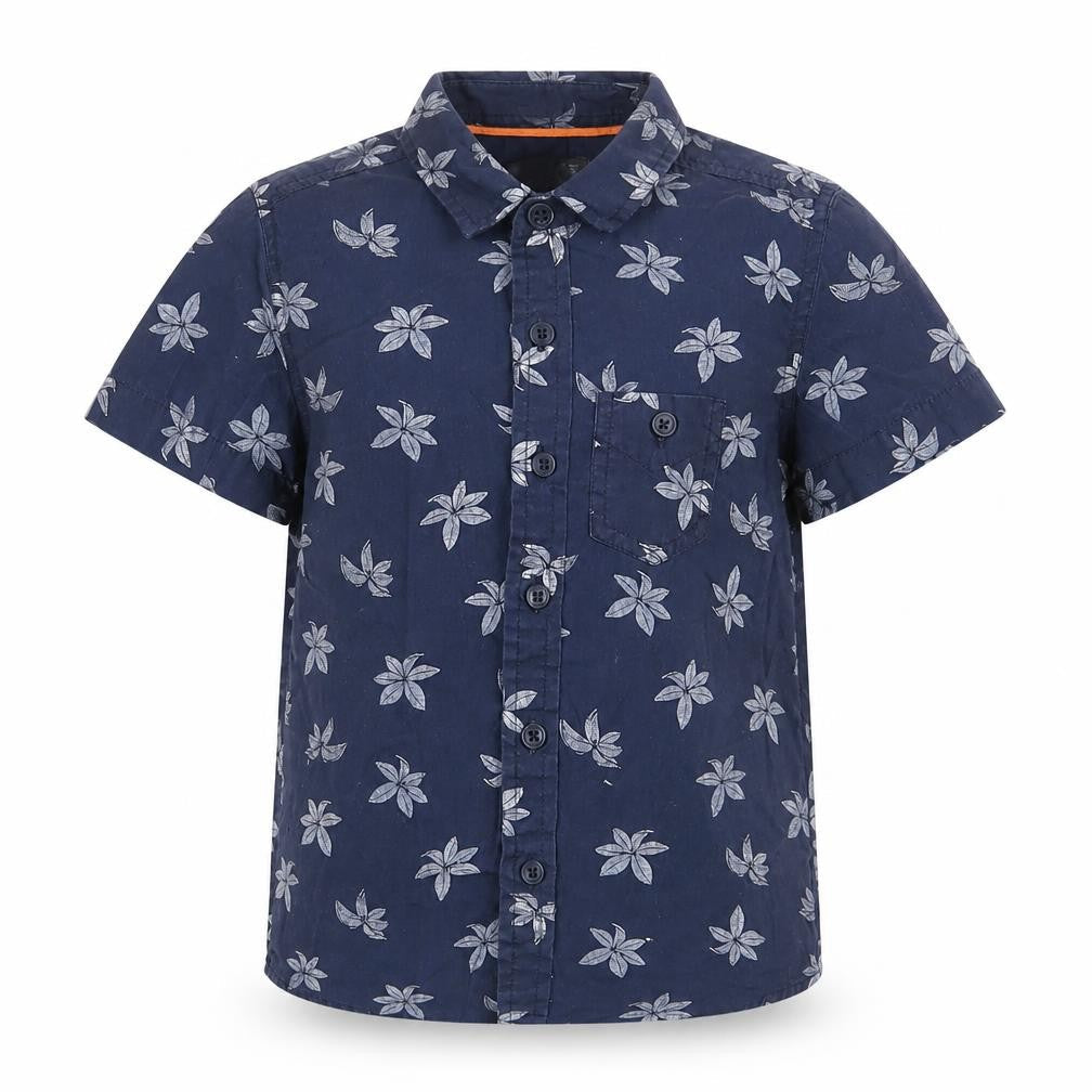 Outrage London Boys Blue Geometric Cotton Basic Button-Up Size 3-4 Years Collared Button - Leaf Pattern