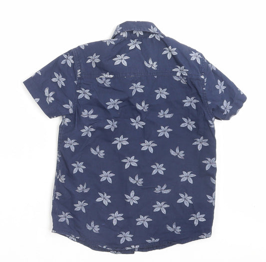 Outrage London Boys Blue Geometric Cotton Basic Button-Up Size 3-4 Years Collared Button - Leaf Pattern