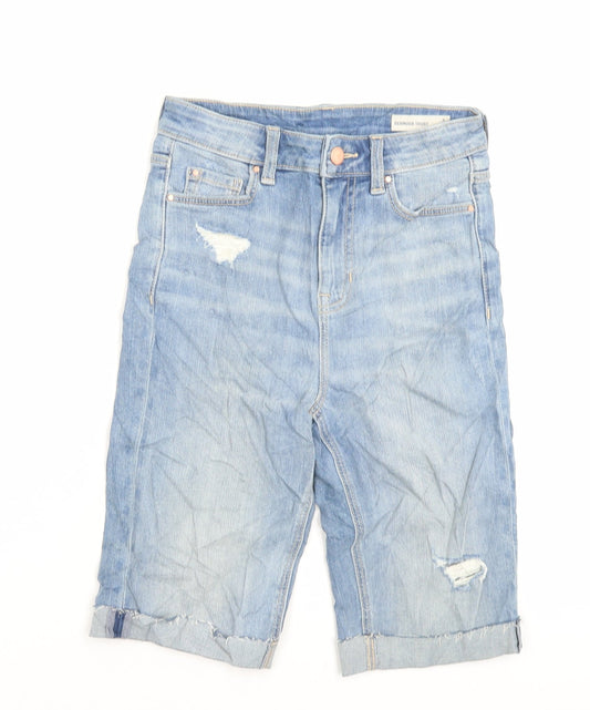 Marks and Spencer Womens Blue Cotton Bermuda Shorts Size 6 L10 in Regular Button - Distressed Shorts