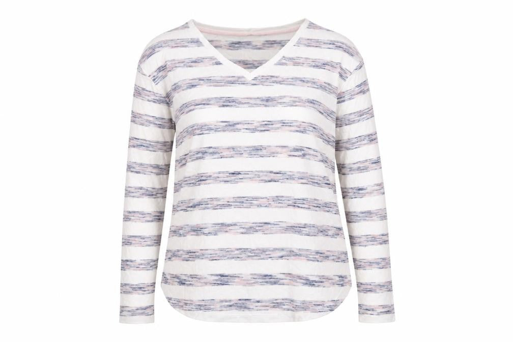 Marks and Spencer Womens White V-Neck Striped Viscose Pullover Jumper Size 14