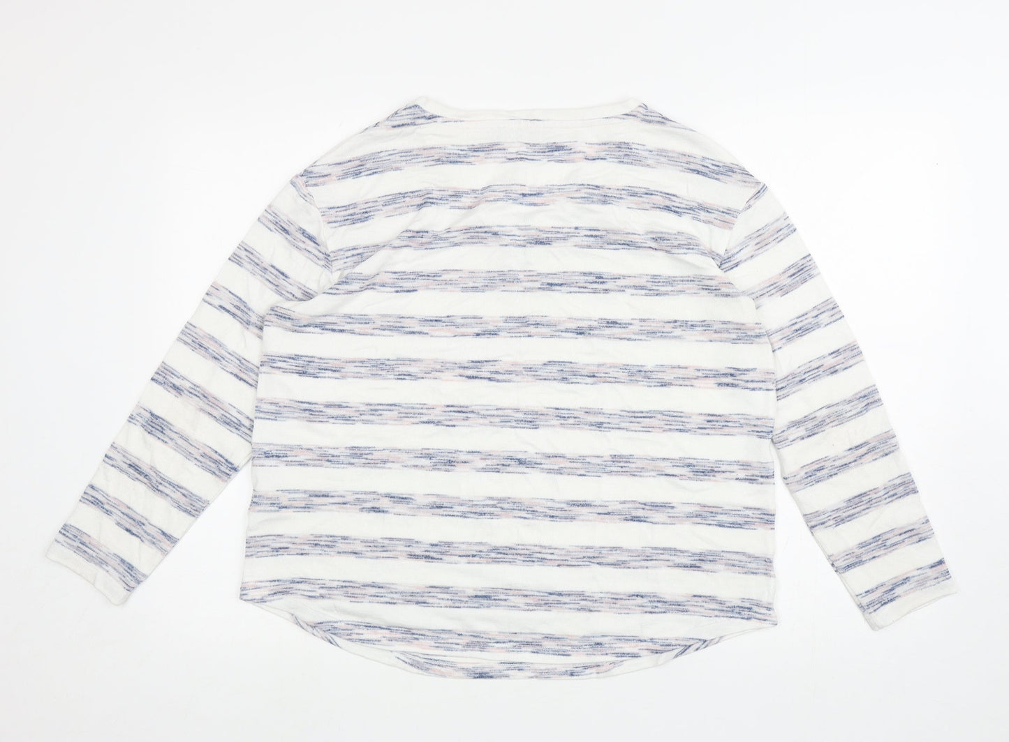 Marks and Spencer Womens White V-Neck Striped Viscose Pullover Jumper Size 14
