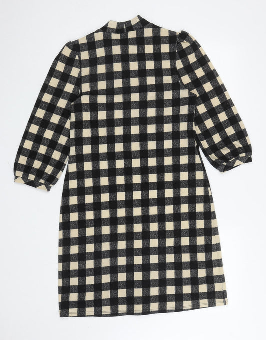 Monteau Womens Black Gingham Polyester A-Line Size M Mock Neck Pullover