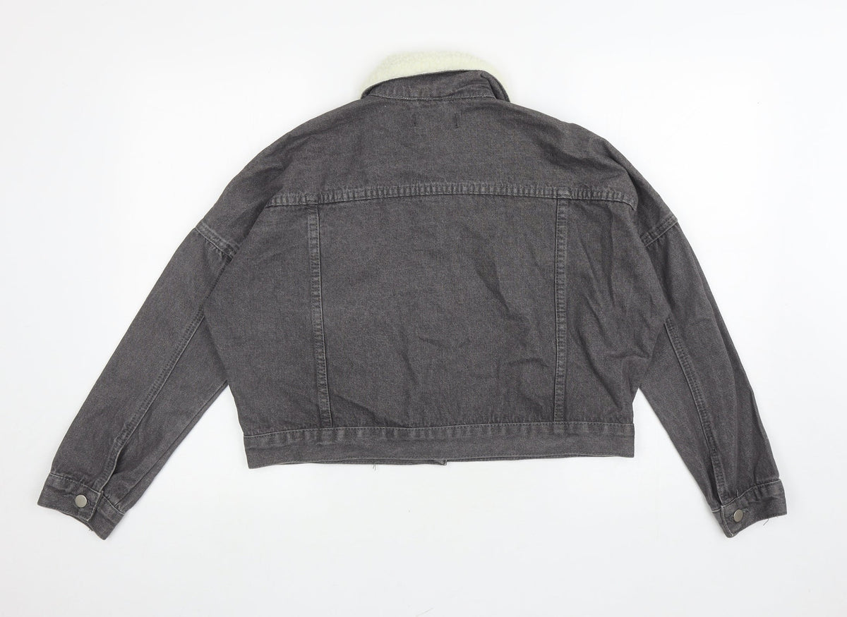 PRETTYLITTLETHING Womens Grey Jacket Size 6 Button - Faux Fur Collar