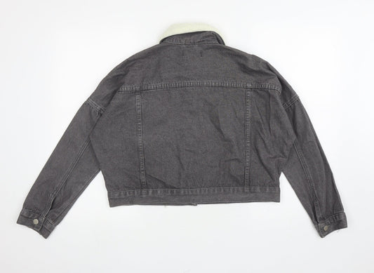PRETTYLITTLETHING Womens Grey Jacket Size 6 Button - Faux Fur Collar