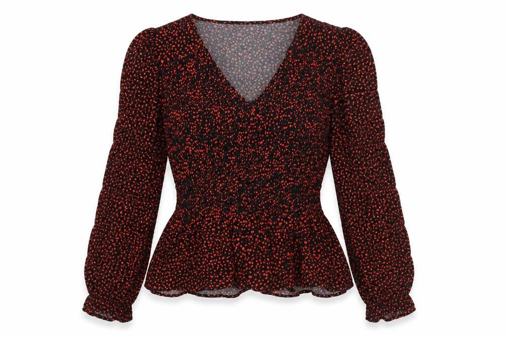 Marks and Spencer Womens Black Geometric Viscose Basic Blouse Size 8 V-Neck