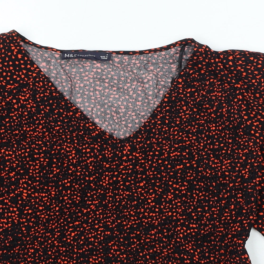 Marks and Spencer Womens Black Geometric Viscose Basic Blouse Size 8 V-Neck