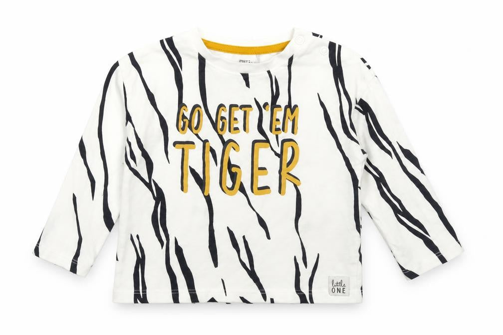 F&F Baby White Animal Print Cotton Pullover T-Shirt Size 6-9 Months Crew Neck Snap - Tiger