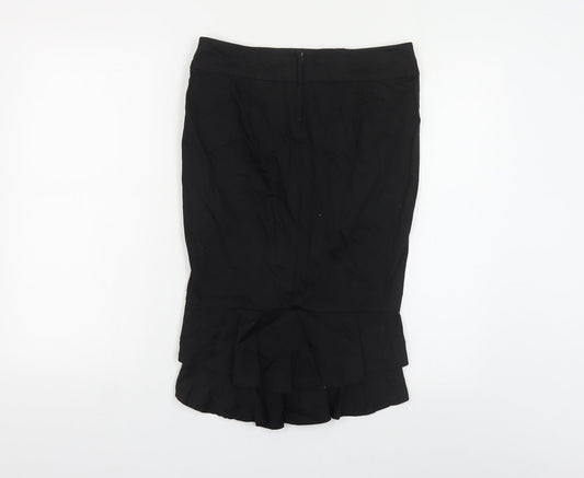 Topshop Womens Black Cotton Trumpet Skirt Size 12 Zip