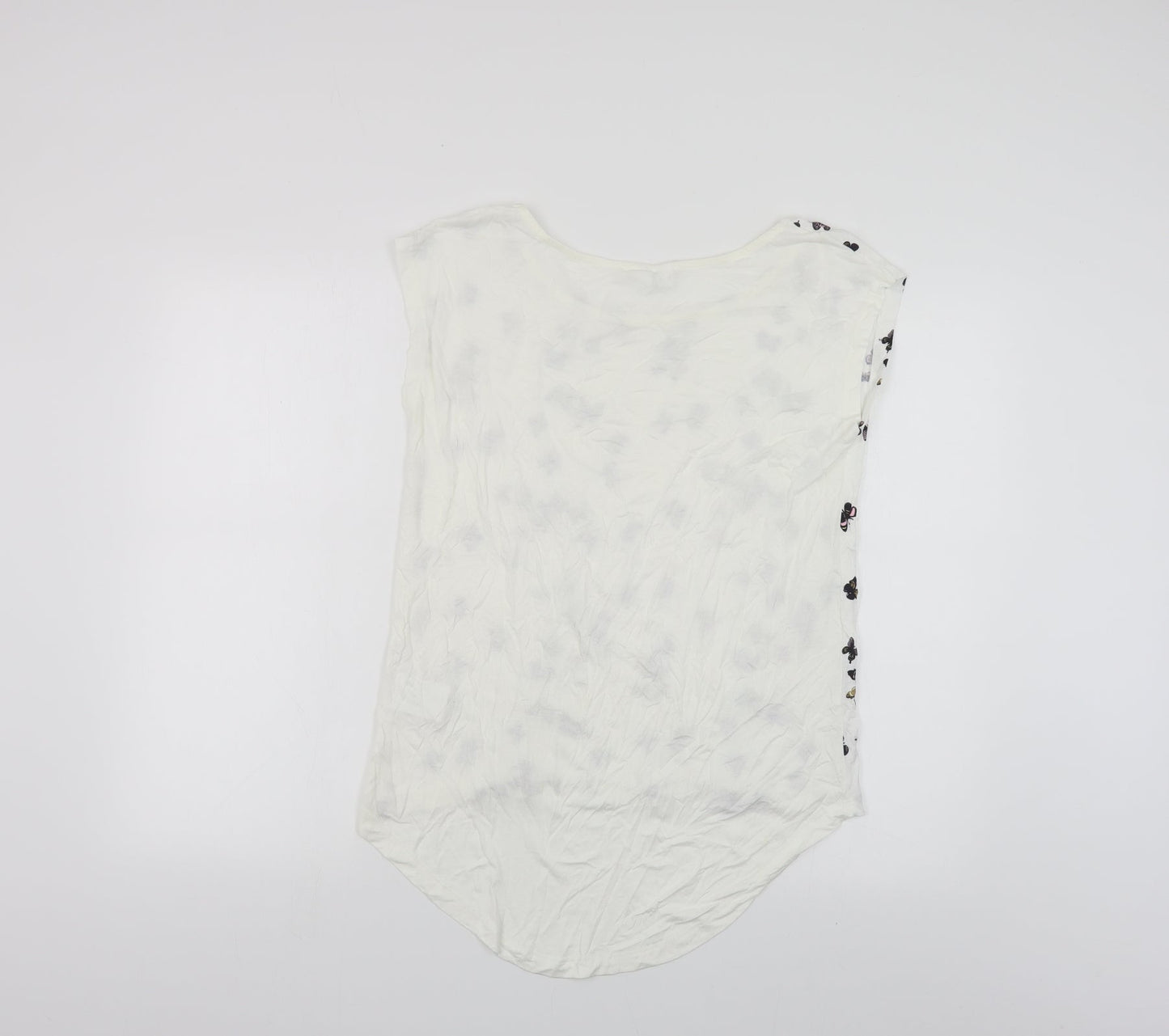 Rainbow Womens White Geometric Viscose Basic Button-Up Size S Boat Neck - Butterfly Print