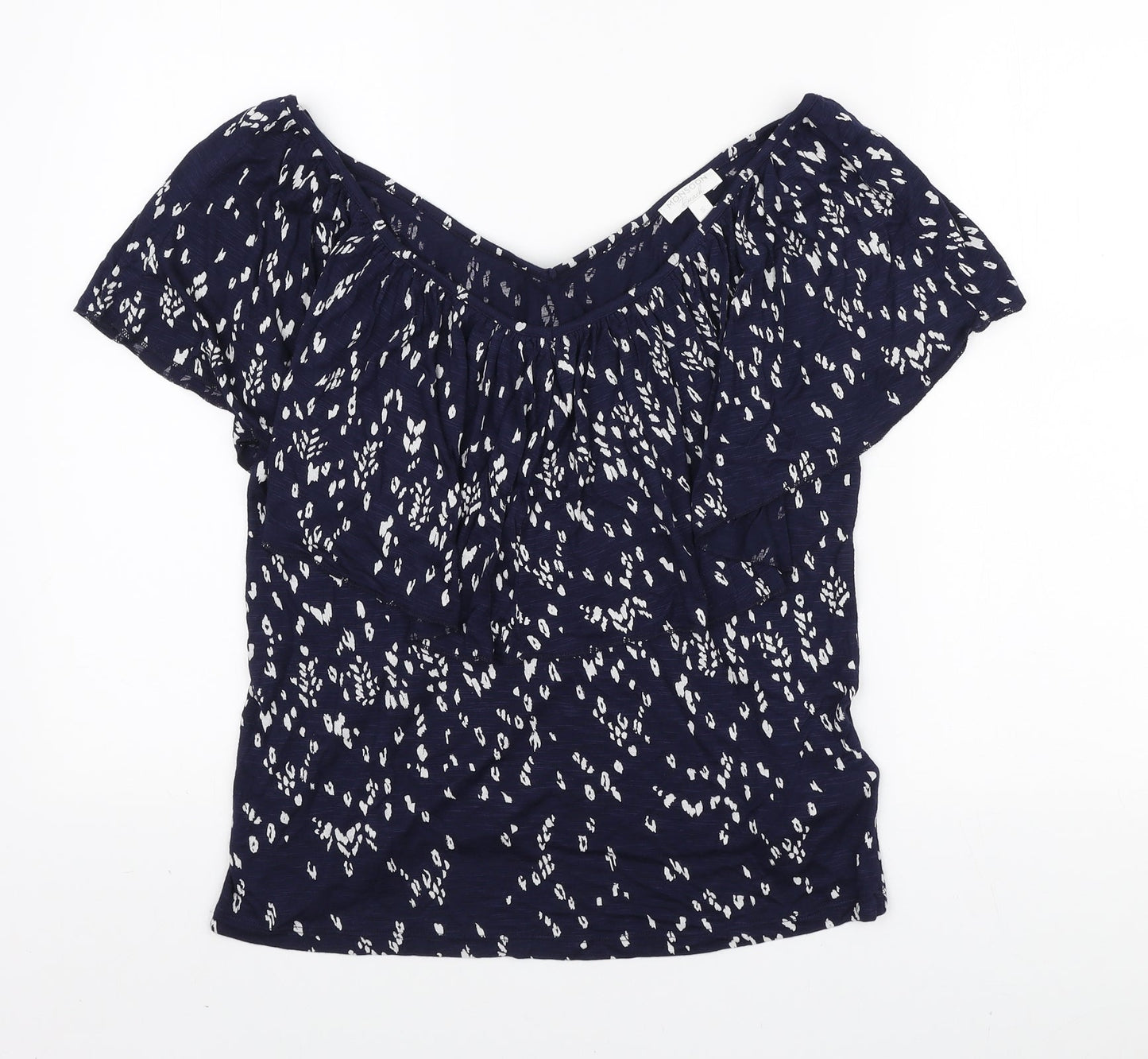 Monsoon Womens Blue Geometric Viscose Basic Blouse Size S V-Neck