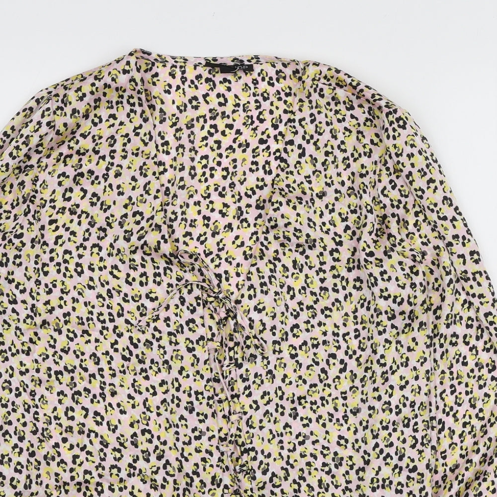 Topshop Womens Multicoloured Animal Print Polyester Basic Blouse Size 6 V-Neck
