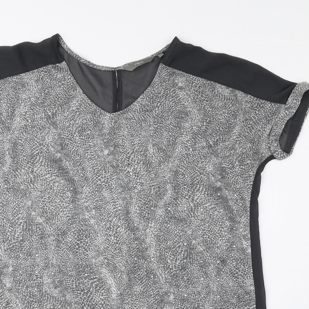 NEXT Womens Grey Animal Print Polyester Basic Blouse Size 10 Sweetheart