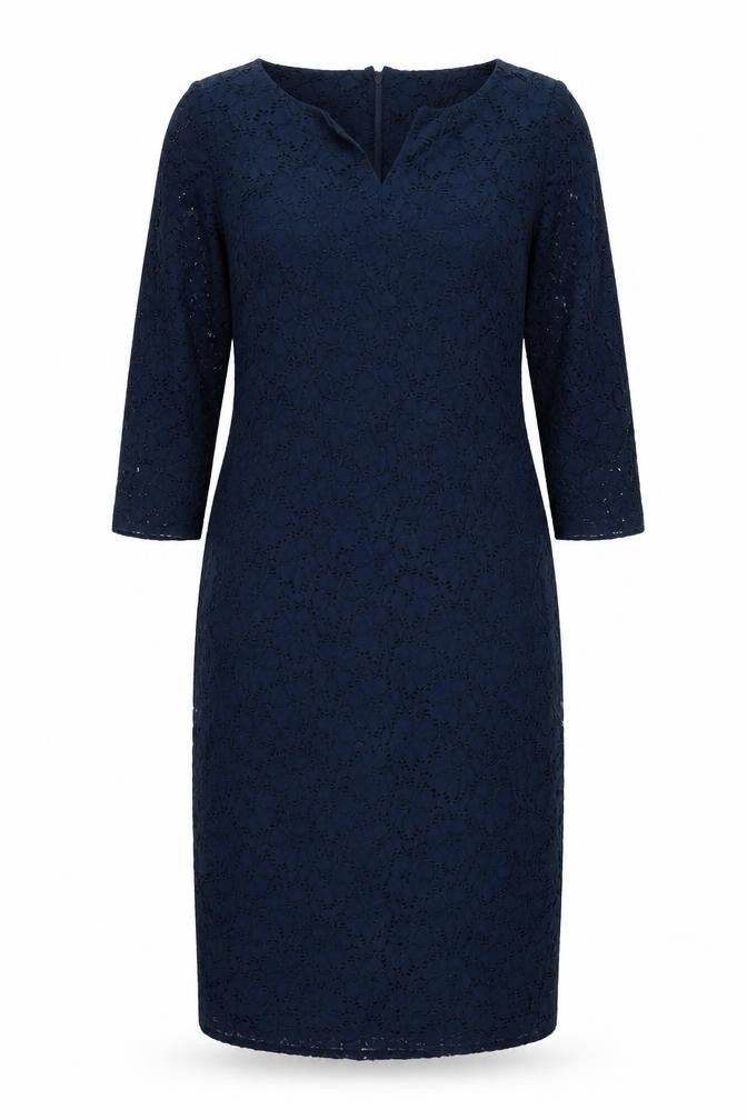 Preworn Womens Blue Nylon Pencil Dress Size 14 V-Neck Zip
