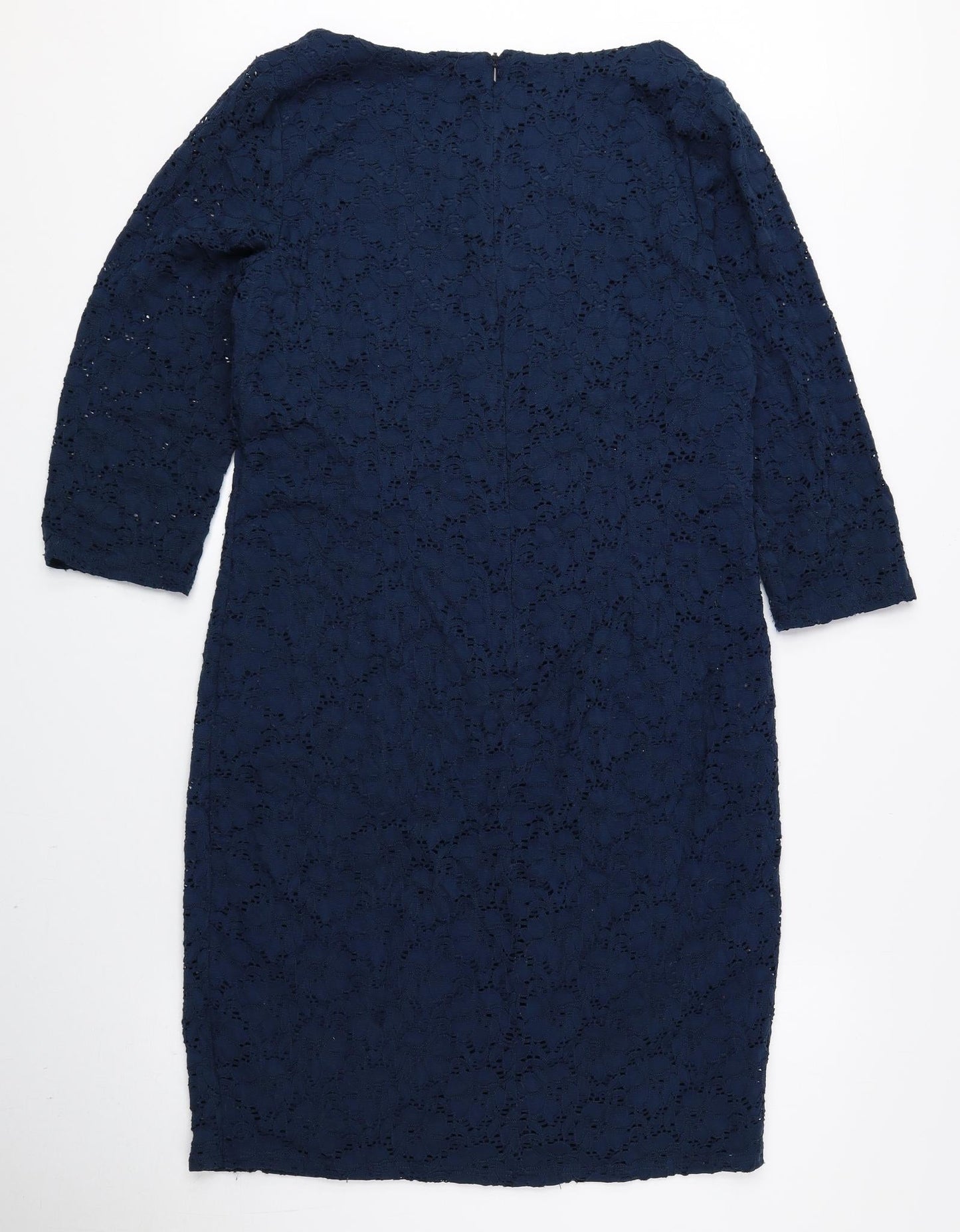 Preworn Womens Blue Nylon Pencil Dress Size 14 V-Neck Zip
