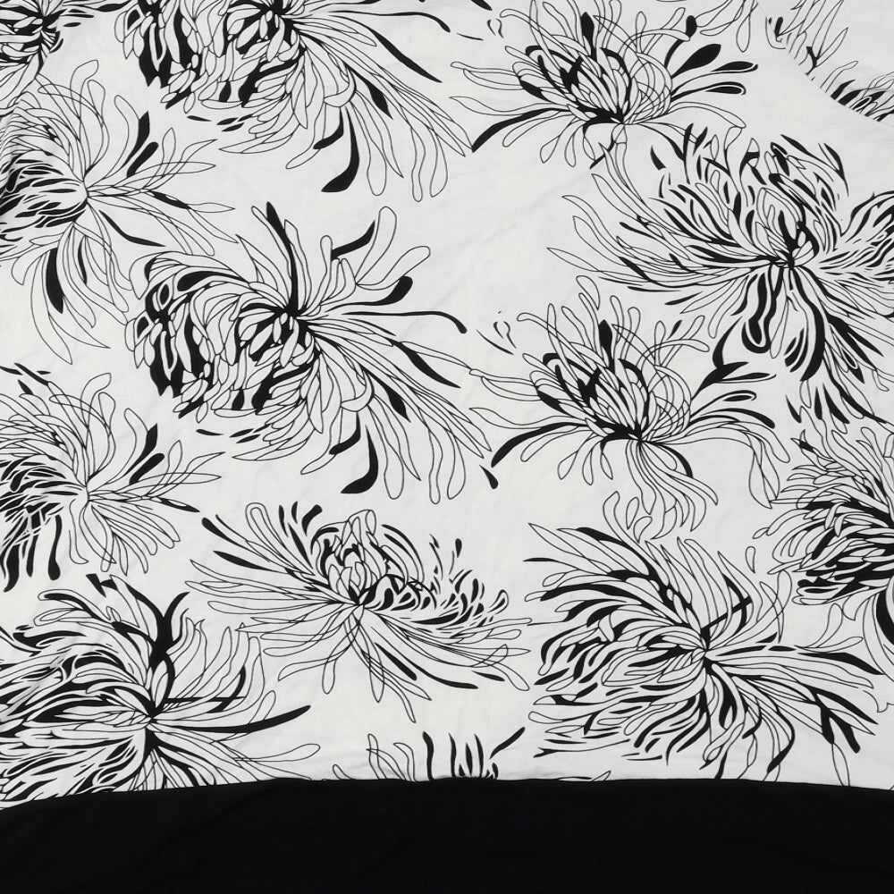 M&Co Womens Black Floral Viscose Basic Blouse Size 16 Round Neck - Asymmetric Hem