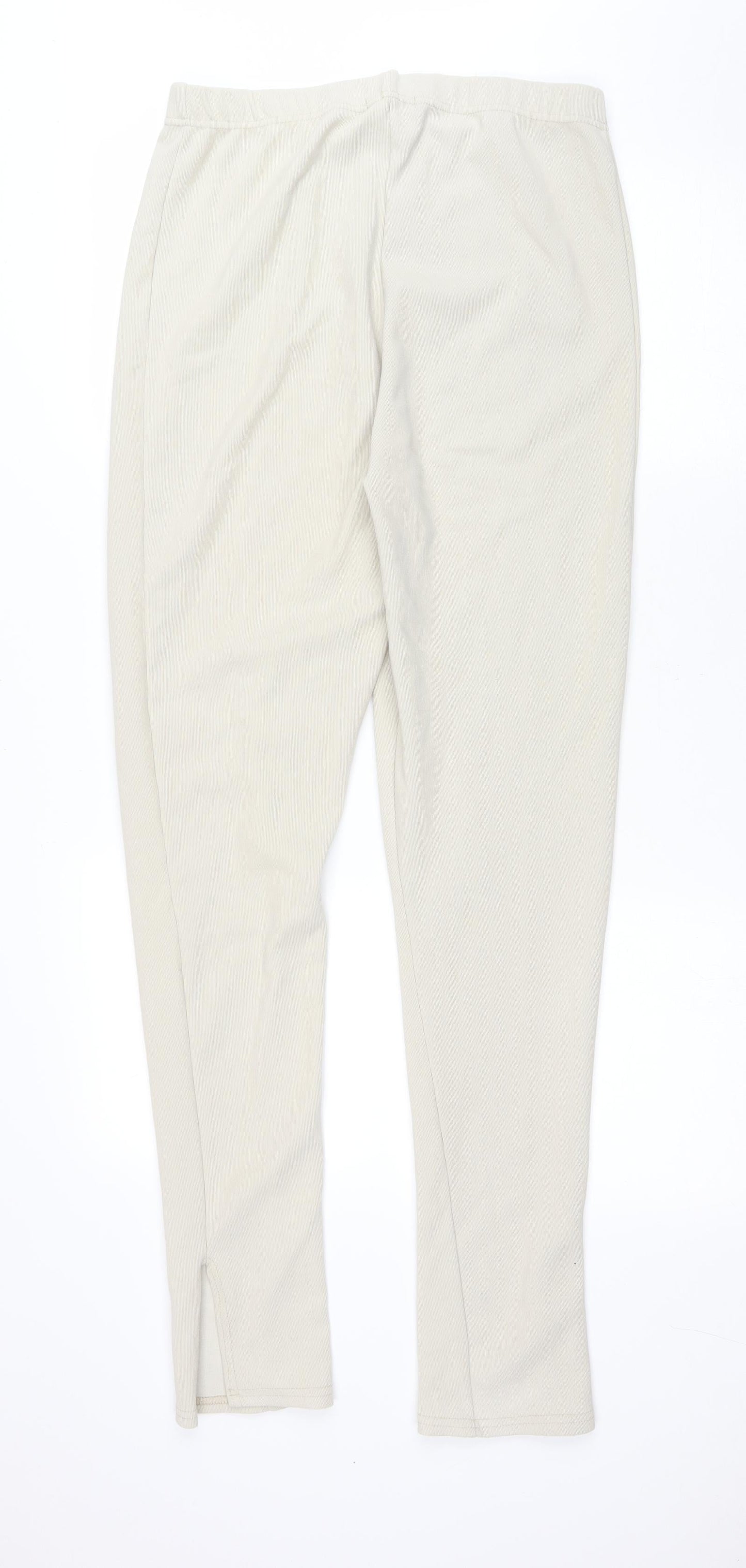 PRETTYLITTLETHING Womens Beige Polyester Jegging Trousers Size 16 L32 in Regular Drawstring