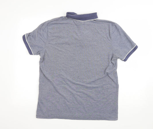 urton Mens Blue Cotton Polo Size L Collared Button