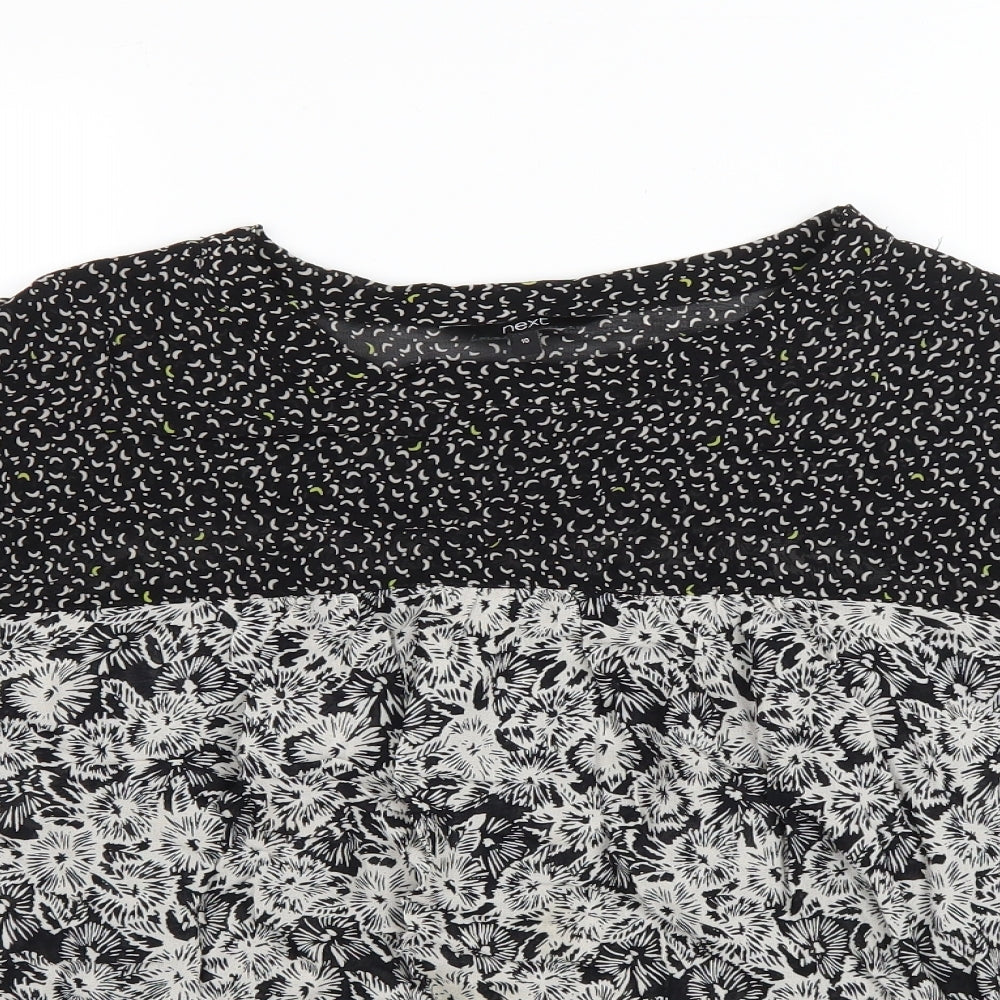 NEXT Womens Black Floral Polyester Basic T-Shirt Size 10 Round Neck