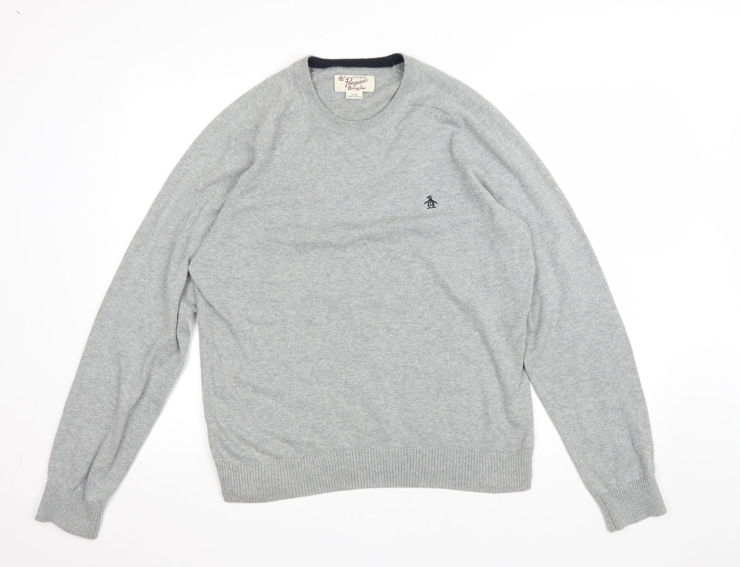 Pengion Mens Grey Round Neck Polyester Pullover Jumper Size L