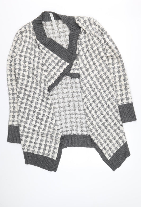 Aeropastale Womens Grey V-Neck Check Acrylic Cardigan Jumper Size L