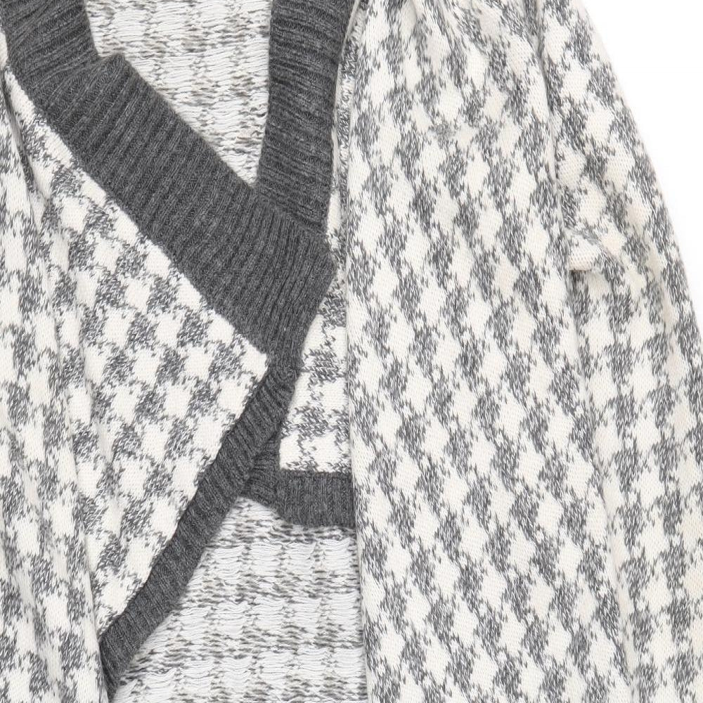 Aeropastale Womens Grey V-Neck Check Acrylic Cardigan Jumper Size L