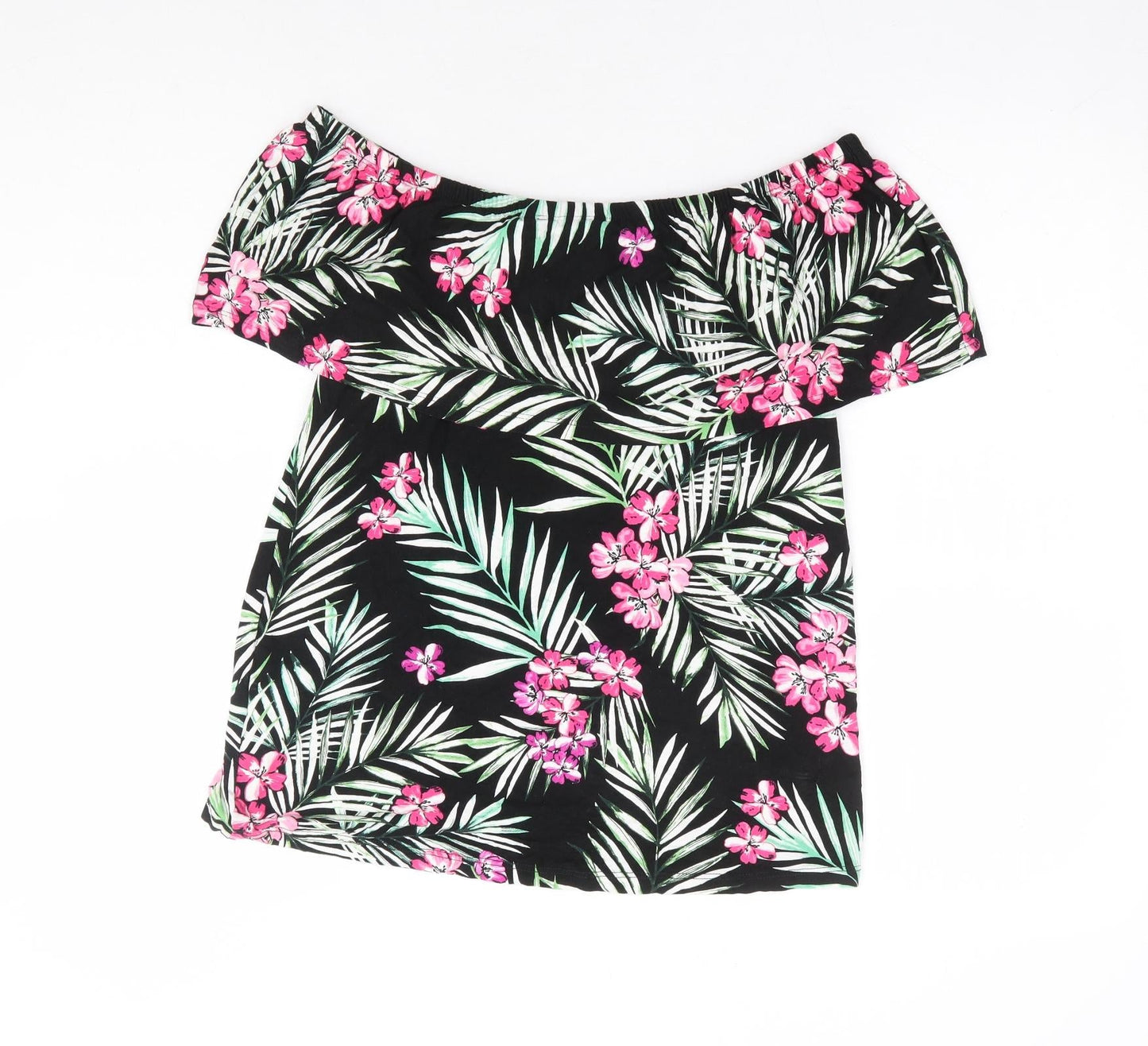 Peacocks Womens Black Floral Viscose Basic Blouse Size 10 Off the Shoulder - Bardot