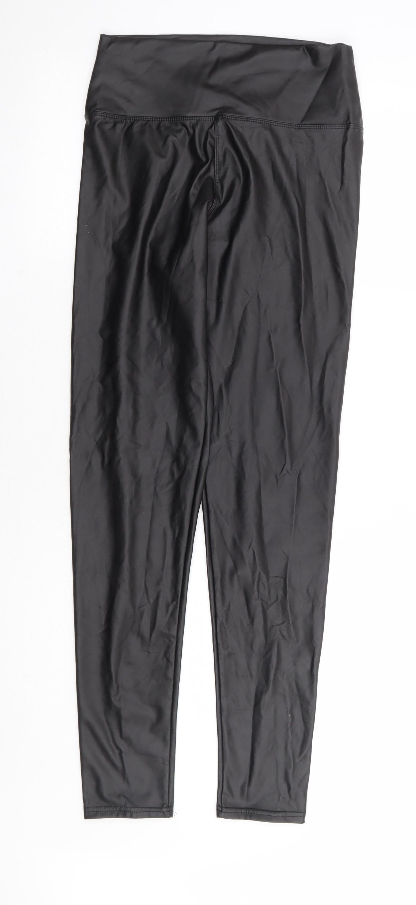 Preworn Womens Black Polyurethane Trousers Size L L28 in Regular - Leather Look Tregging