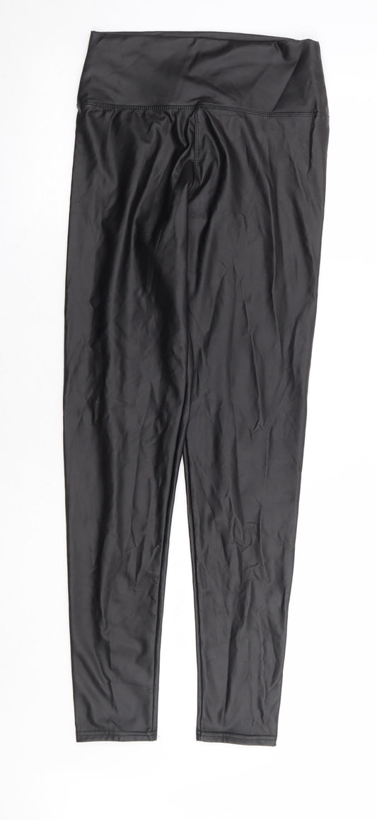 Preworn Womens Black Polyurethane Trousers Size L L28 in Regular - Leather Look Tregging