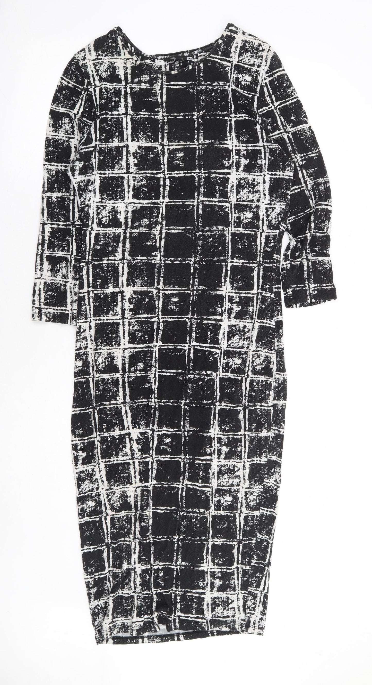 River Island Womens Black Geometric Viscose Bodycon Size 12 Round Neck Pullover