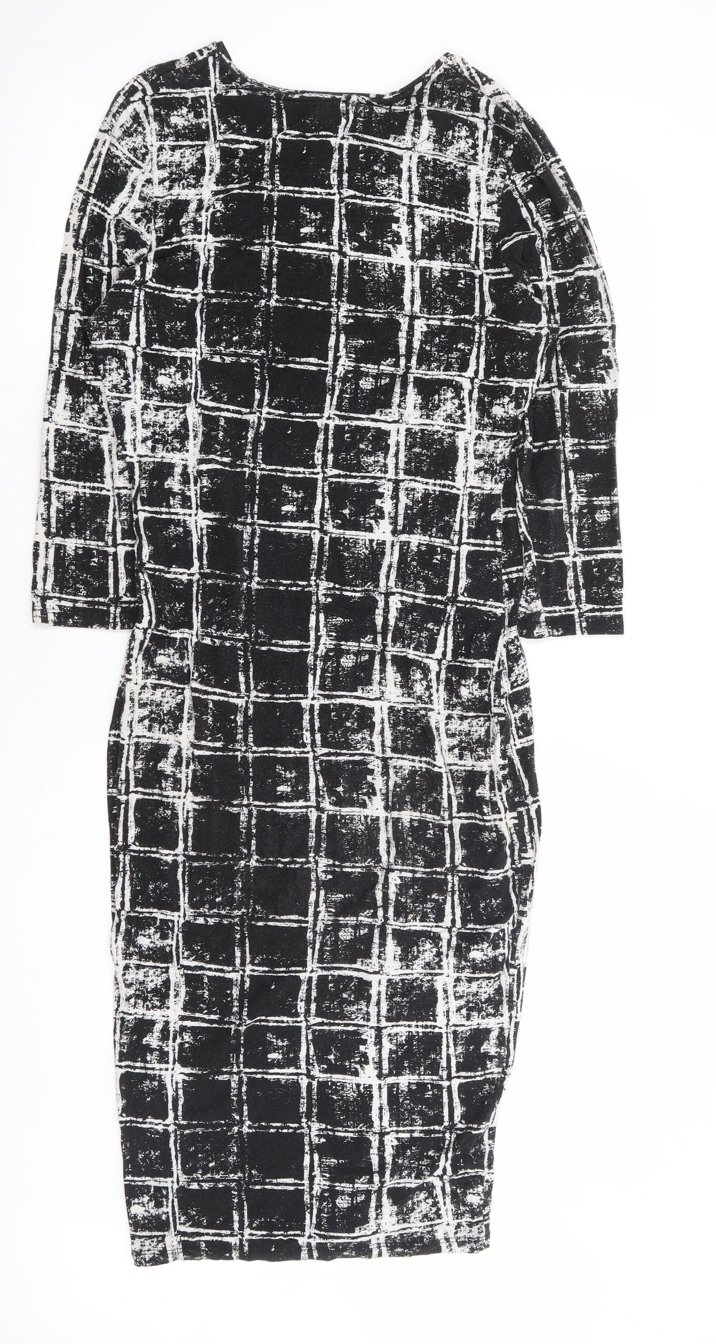 River Island Womens Black Geometric Viscose Bodycon Size 12 Round Neck Pullover